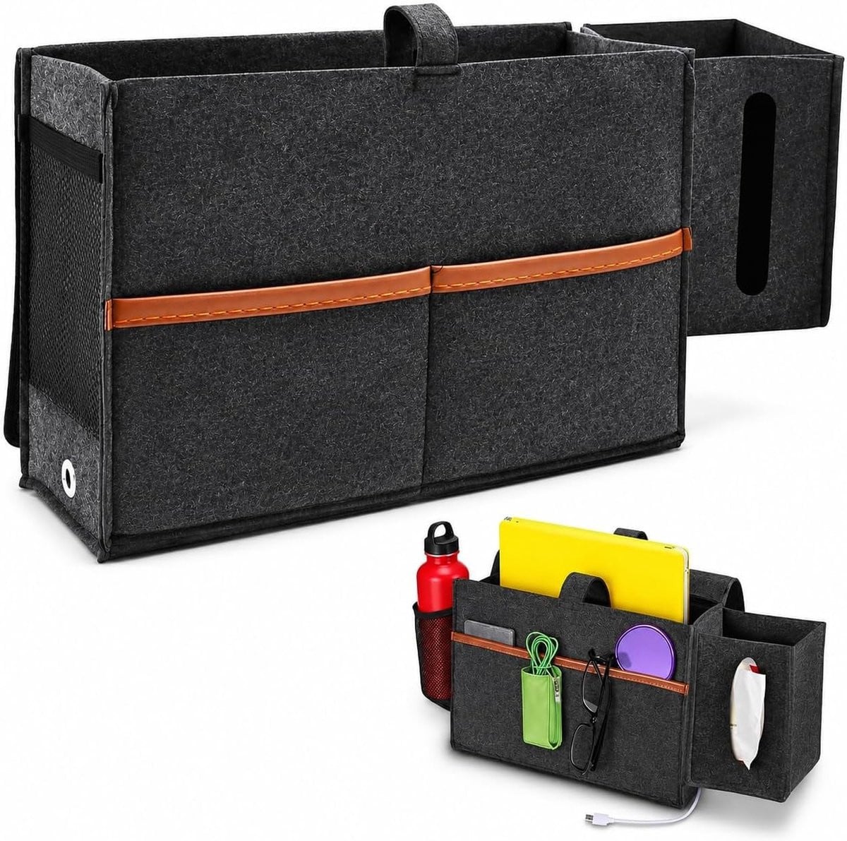 Hangende opbergzak voor bed en bank, felt organizer voor boeken, mobiele telefoons en accessoires