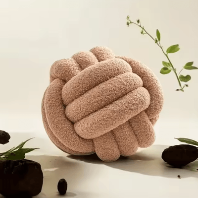 Uplift Curations CozyKnot Woven Ball Cushion With Backrest Plush Round Decorative Pillow For Sofa & Bed brown