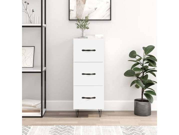 HEFZGDB Stabiles Sideboard mit Wandhalterung gegen Umkippen in Weiß aus Holzwerkstoff mit Aufbewahrung – Modernes Sideboard für die Wohnzimmereinrichtung mit glatter Oberfläche