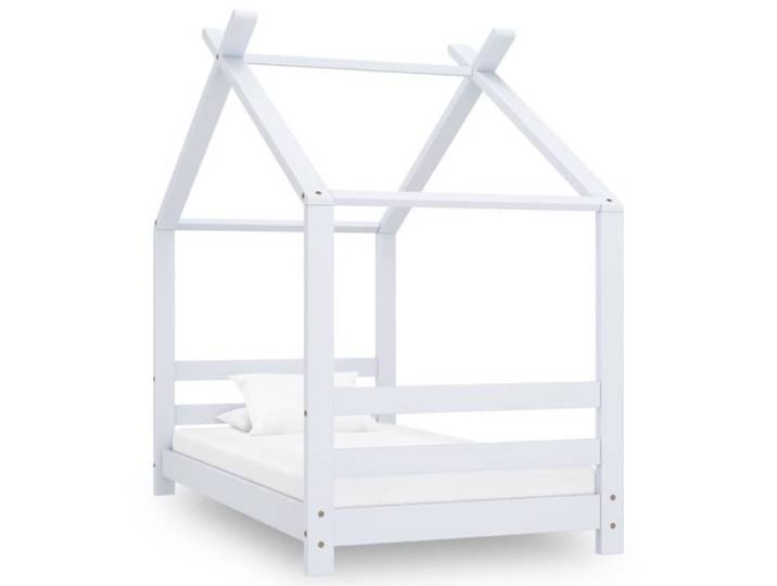 Lit Cabane Enfant OVONNI - Blanc - Bois Massif - 70x140 cm