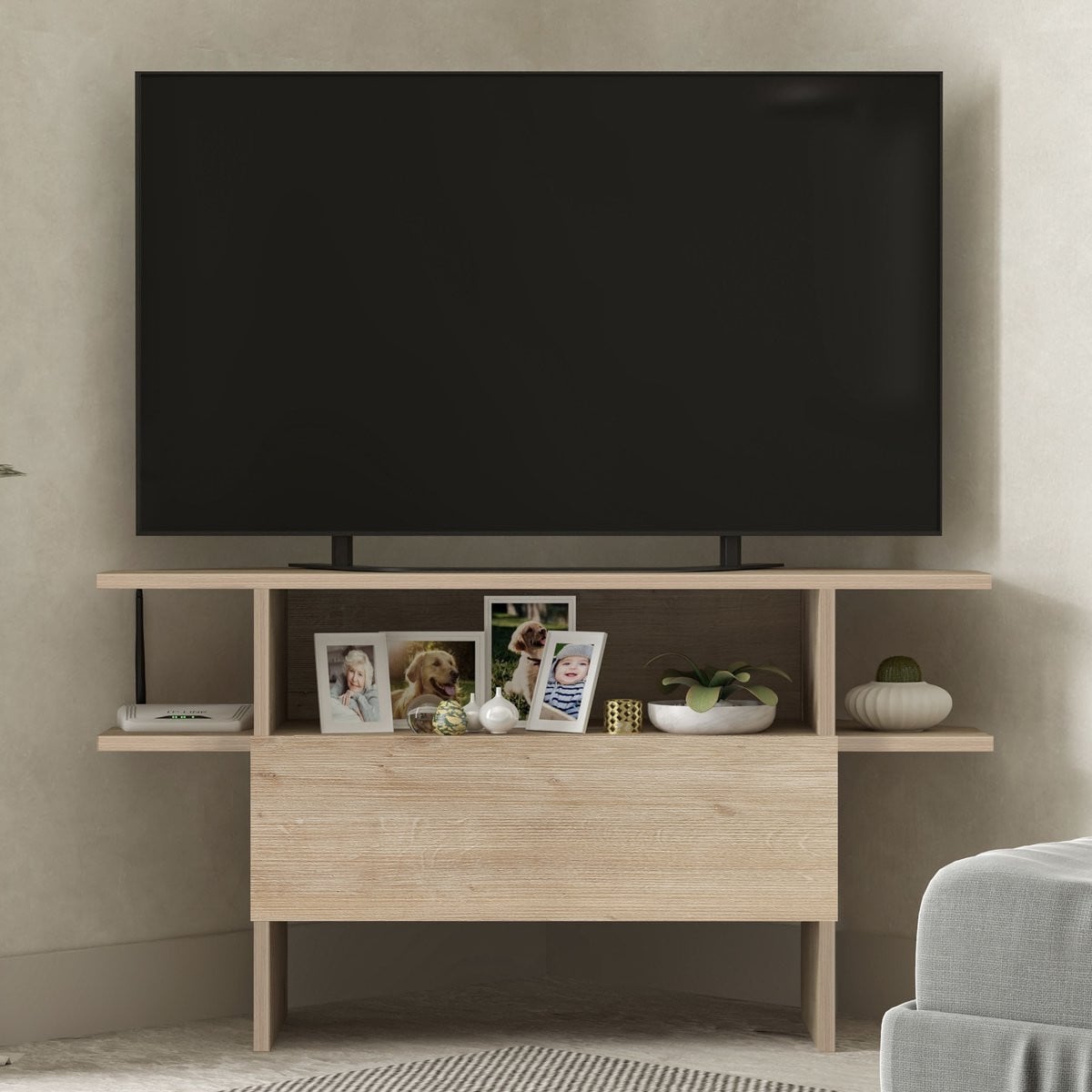 Brandloop Hoek tv-meubel - Eikenkleur - Modern design met mediacompartimenten