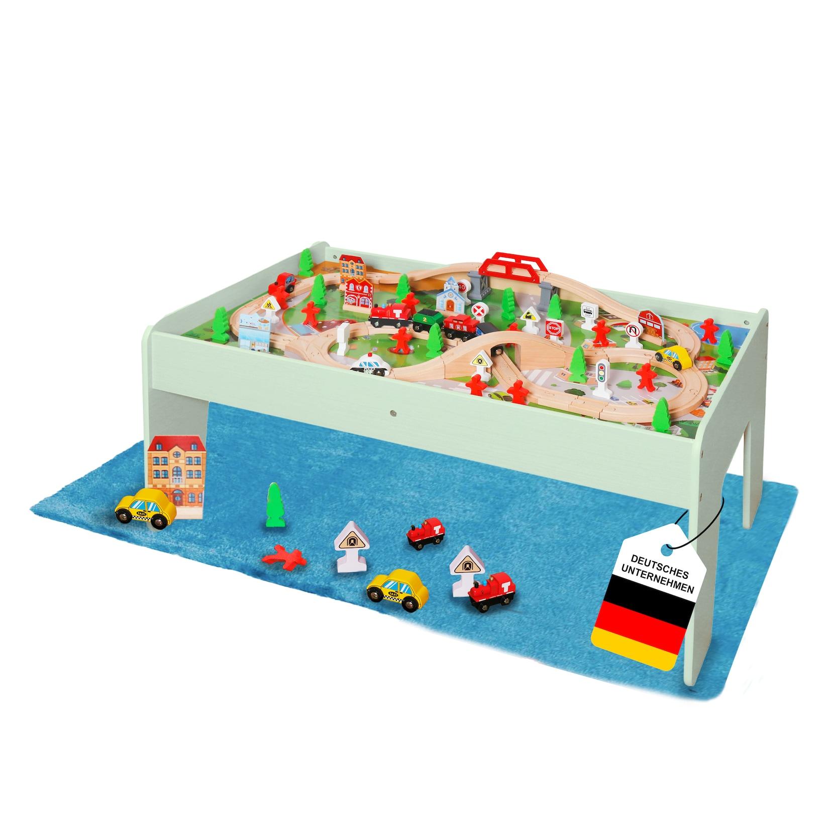 Coemo Spieltisch mit 90-tlg. Holzeisenbahn Farbe Mintgrün