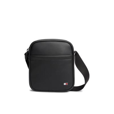 Umhängetasche TOMMY HILFIGER "TH FOUNDATION MINI REPORTER", Herren, Gr. B/H/T: 16,5cm x 19cm x 6cm, schwarz, Lederimitat, Taschen Umhängetasche, Unisex Umhängetasche mit kleinem Logoflaggen-Detail