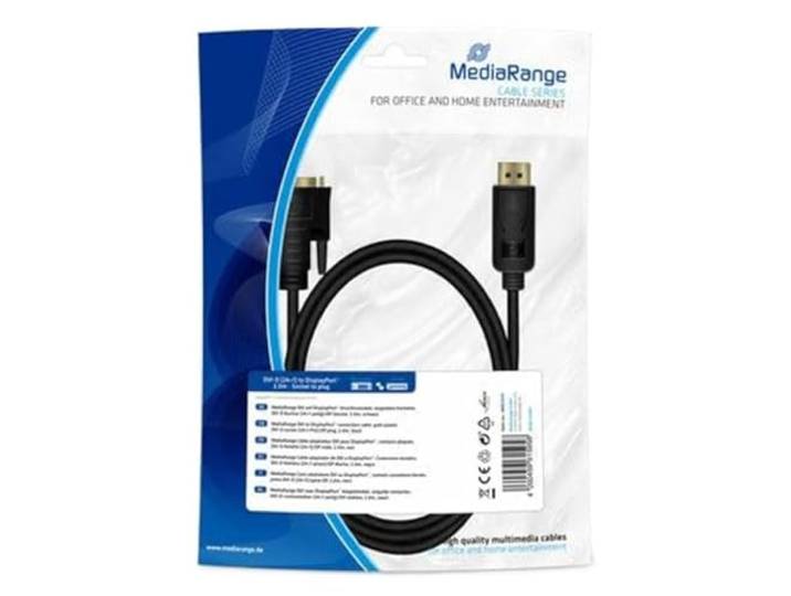 MediaRange DVI naar DisplayPort™ aansluitkabel, vergulde contacten, DVI-D-aansluiting (24 + 1-polig)/DP-stekker, 2,0 m, zwart, MRCS131