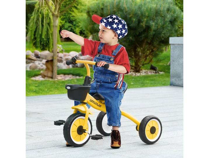 AIYAPLAY Tricycle Enfant Jaune avec Panier et Selle Réglable
