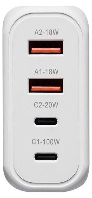 Tucano 4-poorts GaN wandoplader 100W - Wit