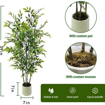 YUN 4 ft Artificial Ficus Tree in White Planter