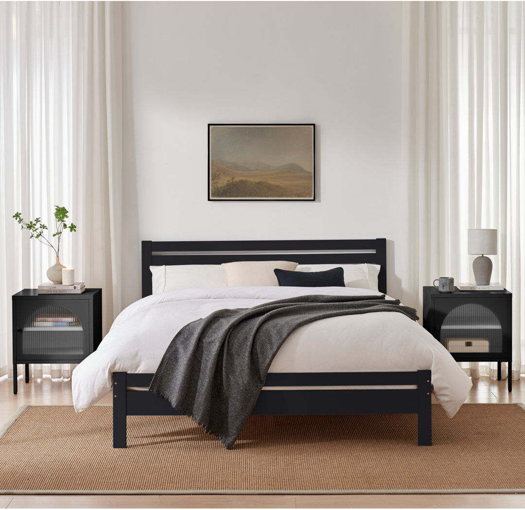 ClassicLiving Aichele Classic Solid Wood Bed Frame - Simple Scandi Design, Modern Home Dark Grey Kingsize (5')