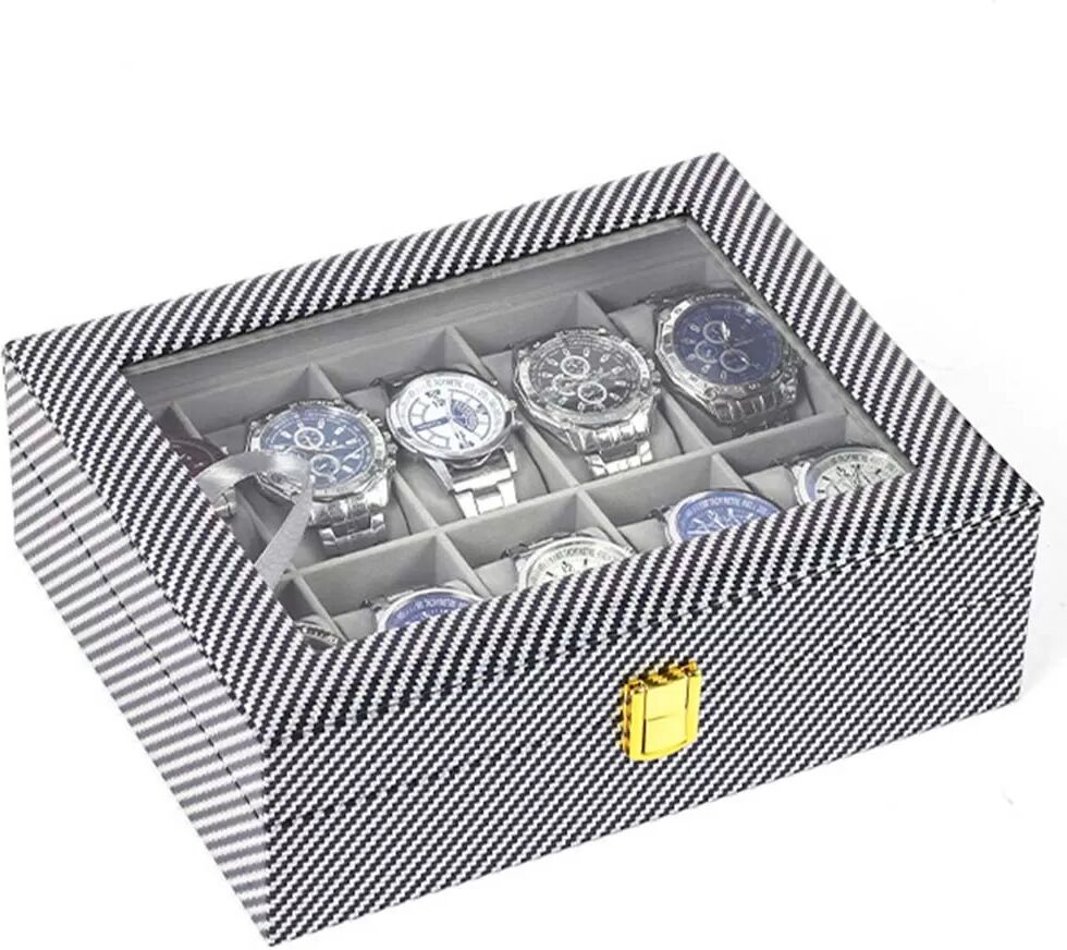INF 10-Fach Uhrenaufbewahrungsbox mit kleinen Stahlkugeln, silberfarbene Holz-Uhrenbox kompatibel mit Armbanduhren und Schmuck