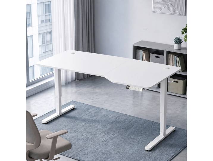 HOMCOM Bureau d’Angle Électrique 140x80cm Hauteur Réglable Blanc
