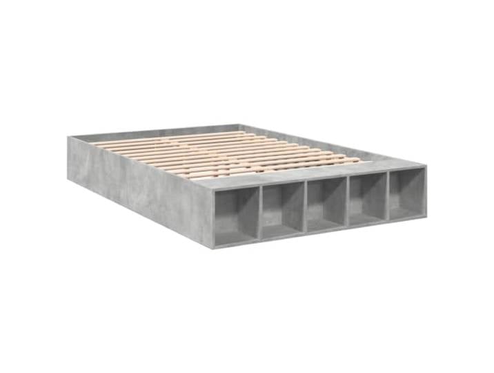 KTHLBRH Bettgestell grau Zement 135 x 190 cm aus mehrschichtigem Holz Mit Latten aus Sperrholz, Aufbewahrungsfächern, Bettgestell mit Stauraum