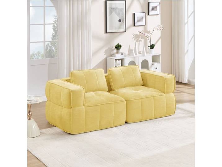 HOMVRA Canapé modulable 2 places en polyester jaune sans montage charge 400 kg