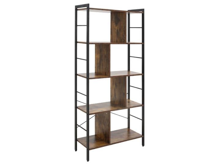 Bibliothèque étagère de rangement 5 niveaux cadre en acier marron noir