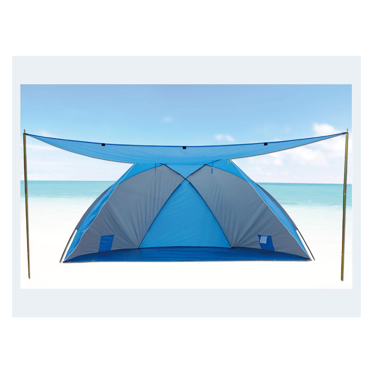 Rix Strandmuschel 46254 mit zusätzlichem Sonnendach und UV-Schutz - 270 x 120 x 120 cm (Strandzelt + Strandmuschel, 3 Personen) (46254)