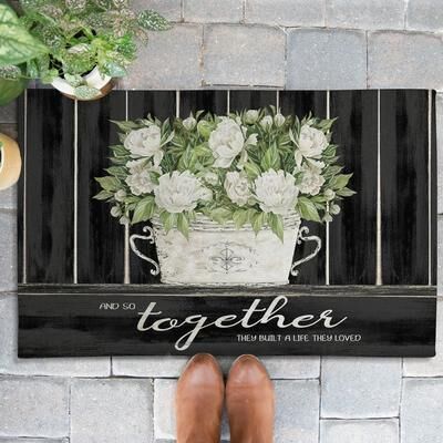 Laural Home Moody Farmhouse Peonies Outdoor Door Mat