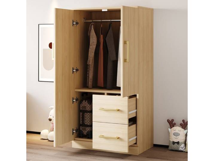 MEULVA Armoire de chambre 70 x 40 x 135 cm 2 portes 2 tiroirs décor bois naturel