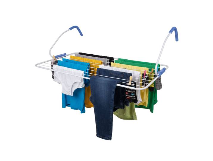 Relaxdays Séchoir À Linge Pour Radiateur Et Balcon\, 10 M\, À Accrocher\, Acier\, Pliable\, Blanc/bleu