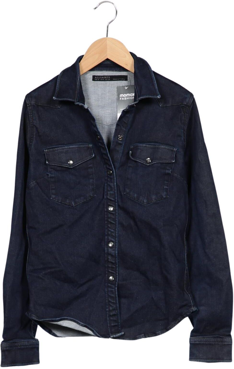 All Saints Damen Jacke, Marineblau, Gr. EU 38, Synthetik / Elasthan / Baumwolle - Second Hand