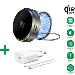 4smarts Qi2 25W / MagSafe Ladegerät-Set mit Kühlung, RGB, Kabel 1,5m, spacegrau