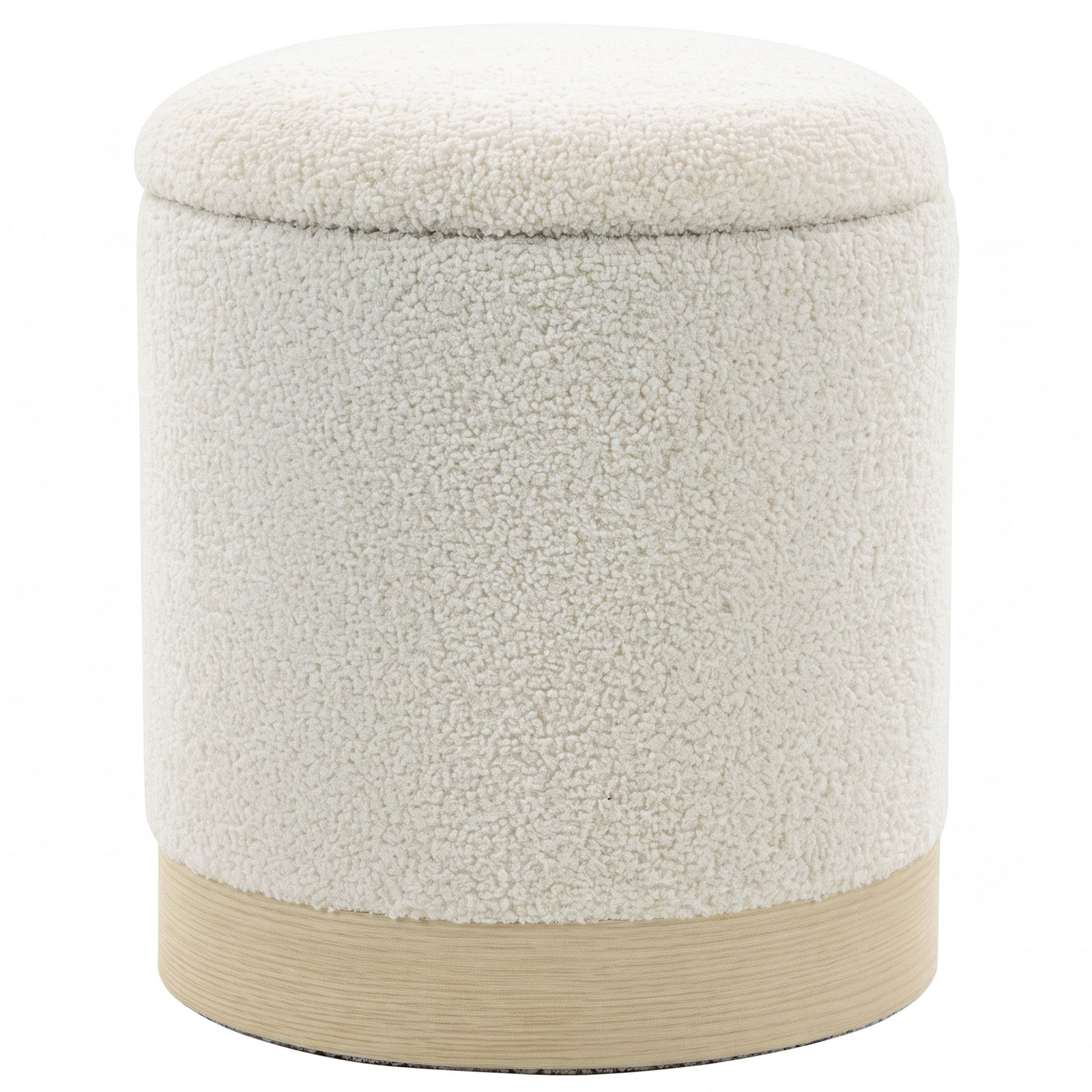 HOMCOM Ronde hocker met sherpa-bekleding en opbergruimte, Crèmewit, Diameter: 38 cm