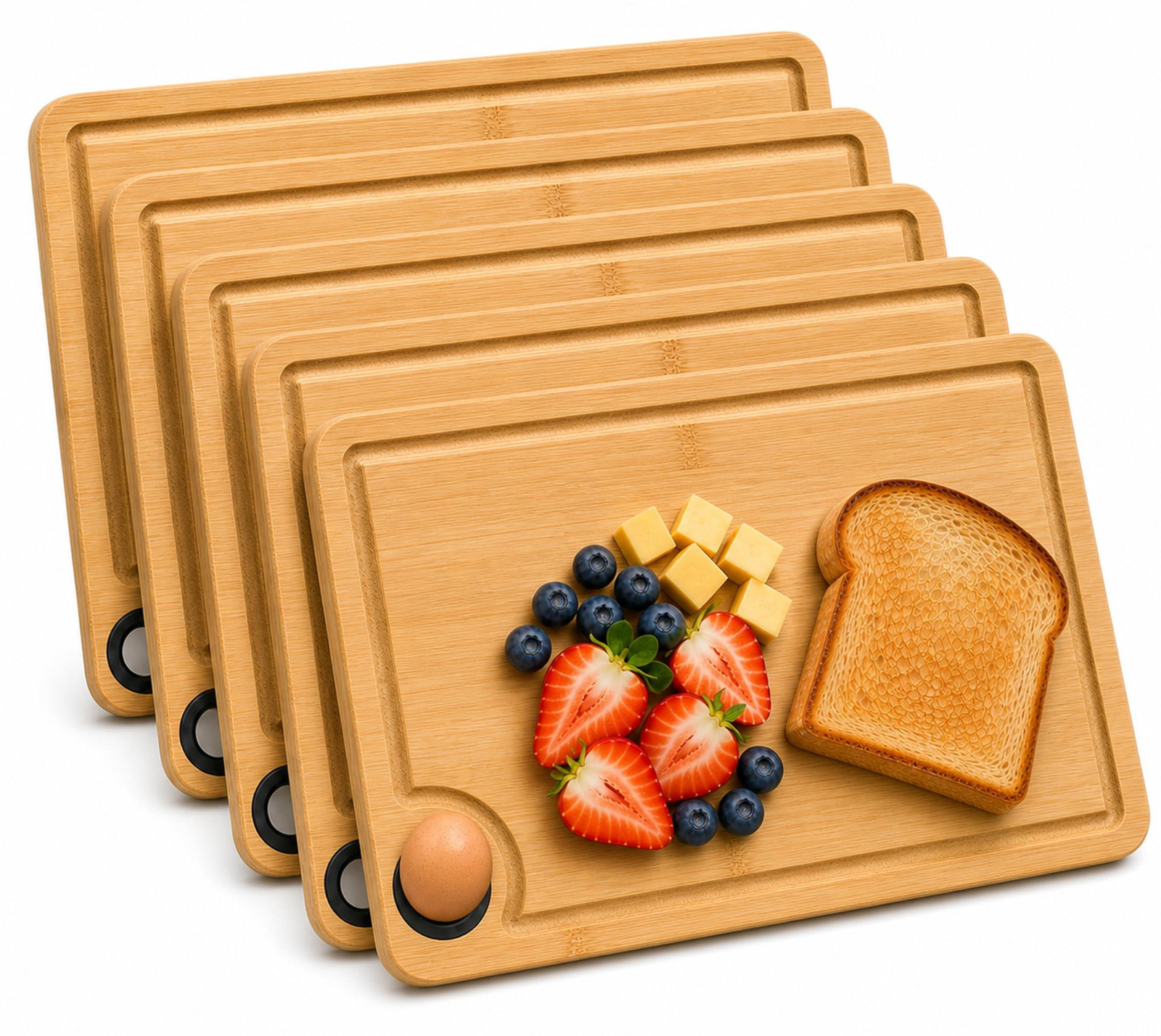 Dripio Bamboe snijplank set, 5-delig, met opvangrand, 28 x 18 cm