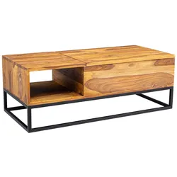 WOHNLING Couchtisch 110 x 50cm Tisch Wohnzimmertisch Braun Holz Sofatisch Massiv