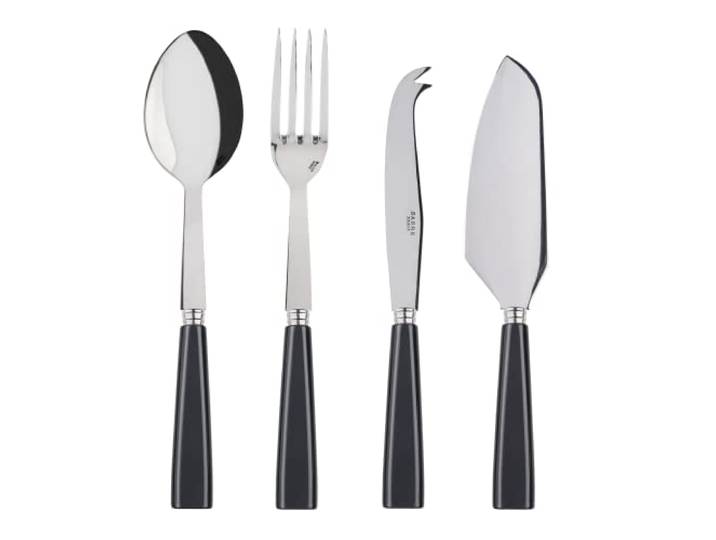 SABRE PARIS Essential-Servierbesteck 4er Set - 25cm - Icône - Tortenheber mit Klinge & Großes Käsemesser - Edelstahl & Acryl - Spülmaschinenfest - Dunkelgrau