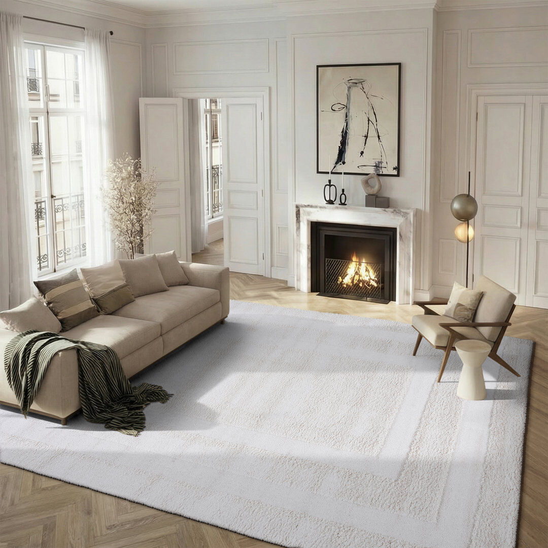 August Grove Tolman Shaggy Area Rug Creme/Creme Square 122 cm