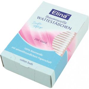 Elina-med Wattestäbchen 54396, Papier, 7,5cm, Ø 4mm aus Baumwolle, 200 Stück