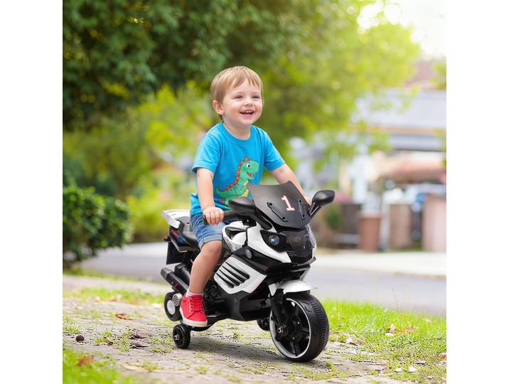AIYAPLAY Moto Électrique Enfants 6V Blanc avec Phares et Musiques