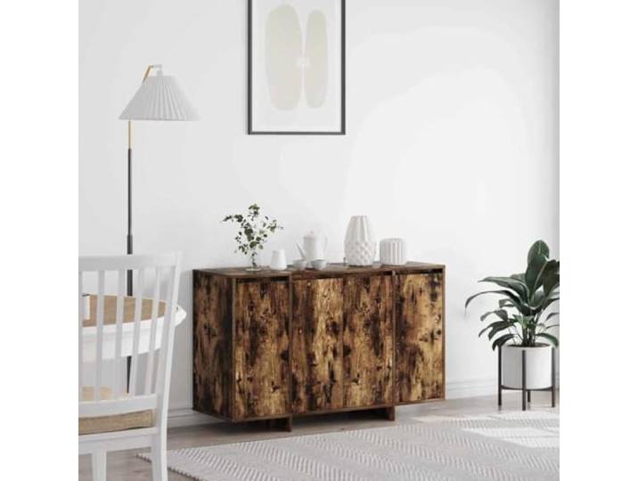 RJPLMFV Anrichte aus Holz, 120 cm, Raucheiche 3 Einlegeböden, Scharniertüren, Aufbewahrung für Wohnzimmer oder Esszimmer, modernes Design
