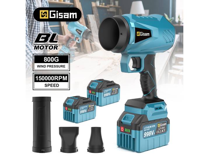 Souffleur électrique sans balais Gisam 200M/S, ventilateur turbo, pour feuilles, poussière, neige, nettoyage de jardin, compatible avec batterie Makita 18V.