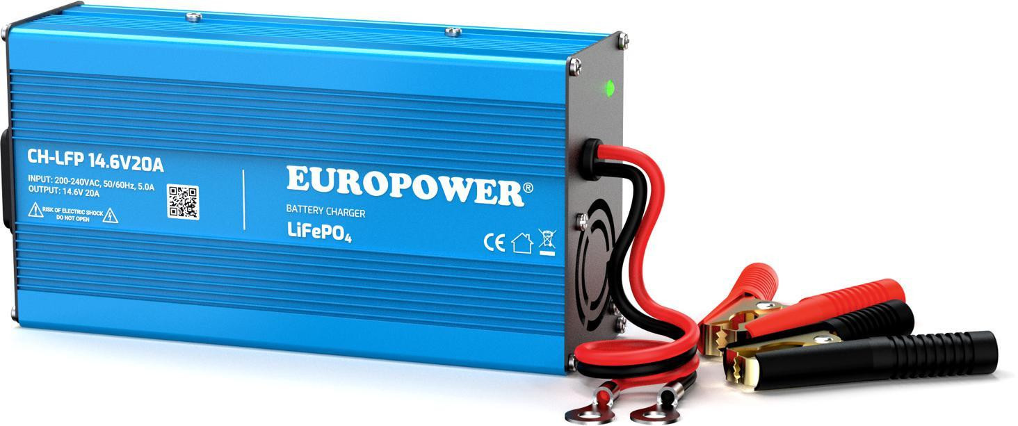 EUROPOWER CH-LFP/12/20 Acculader en booster voor LiFePO4-accu's, 14,6V, 20A, inclusief krokodilleklemmen