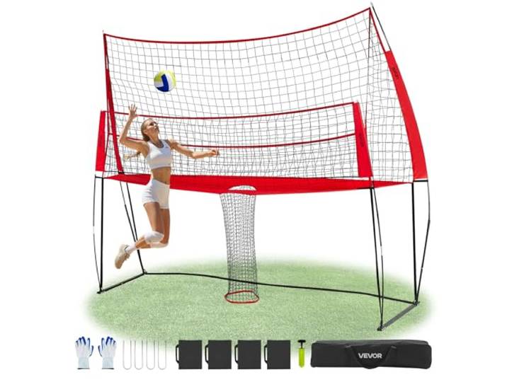 VEVOR Filet de Volley-Ball 2 en 1\, Filet d'entraînement de Volley-Ball Portable réglable en Hauteur avec Retour de Balle\, Installation Facile pour Service en intérieur et en extérieur dans Le Jardin