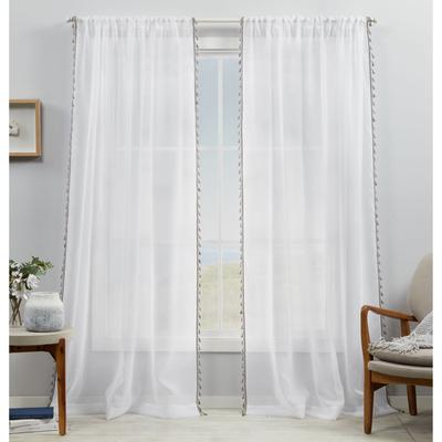 ATI Home Tassels Applique Sheer Rod Pocket Top Curtain Panel Pair