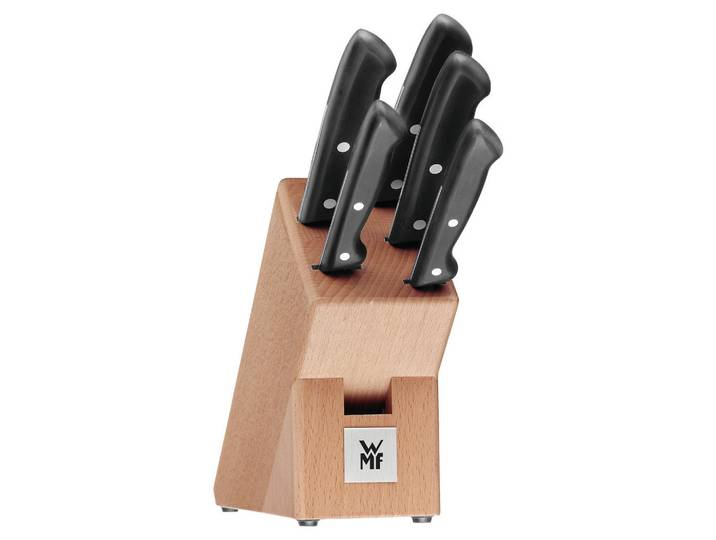 WMF Messerblock, Naturfarben, Schwarz, Holz, Metall, 6-teilig, Buche, Küchenmesser, Messerblöcke
