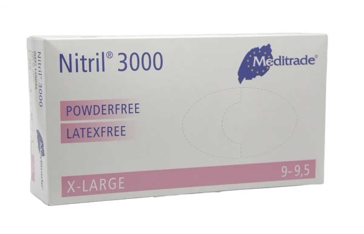 Meditrade Nitril 3000 Untersuchungshandschuhe puderfrei, weiß, (100 Stück) Gr. XL 1280XL
