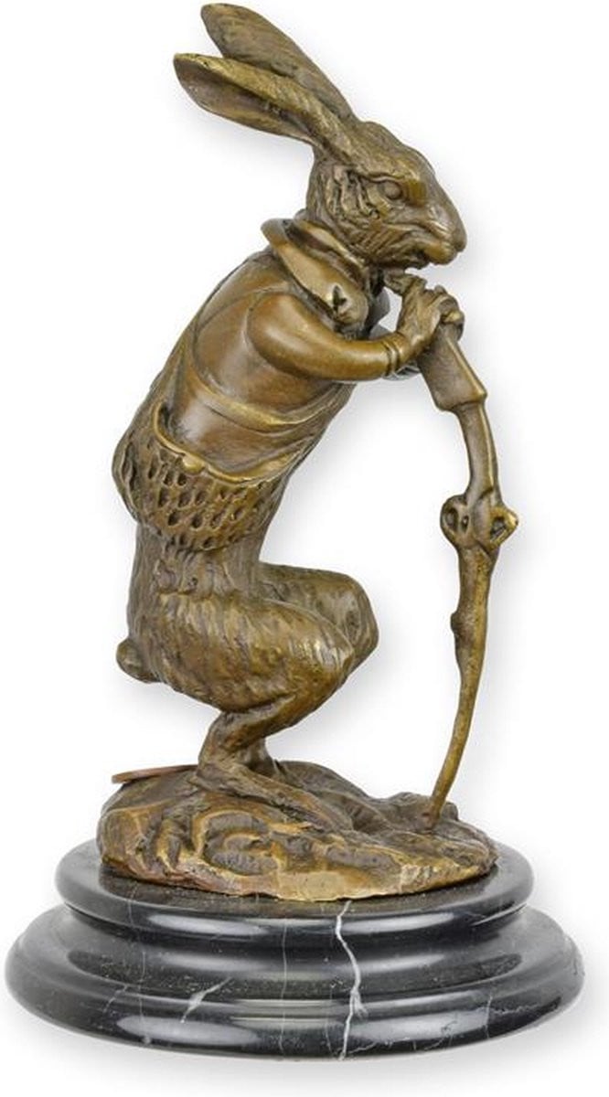 Hilarische haas bronzen sculptuur voor op tafel, Hoogte: 14,6 cm