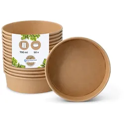 BIOZOYG 50 Stück runde Einwegschalen 700ml - Kraftkarton-Bowlschalen Pappschalen Salatschalen, Schalen für Salate, Nachhaltige Einwegschüsseln