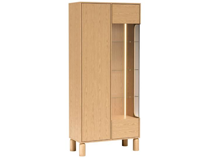 Zweiflügelige Sanden-Vitrine hoch mit LED-Beleuchtung 89 cm Eiche