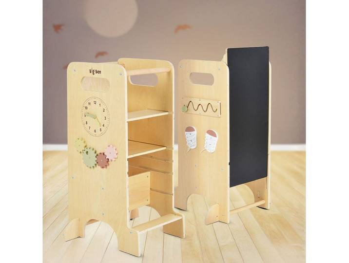 Moni Stehhilfe Big Ben 4 in 1, 48 x 57 cm, Lernturm, Hochstuhl, Rutsche, Tafel, Uhranzeige, Motorik