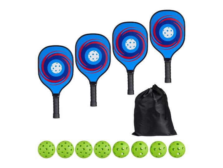 Pickleball Set 4 Schläger & 8 Bälle Blau-Grün-Schwarz
