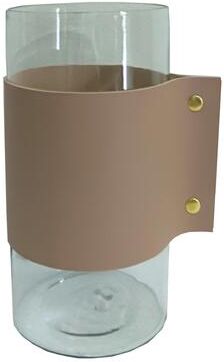BIDK Home "Sm. Glass and Leather Wrapped Vase/Hurricane 4""Dia - A"