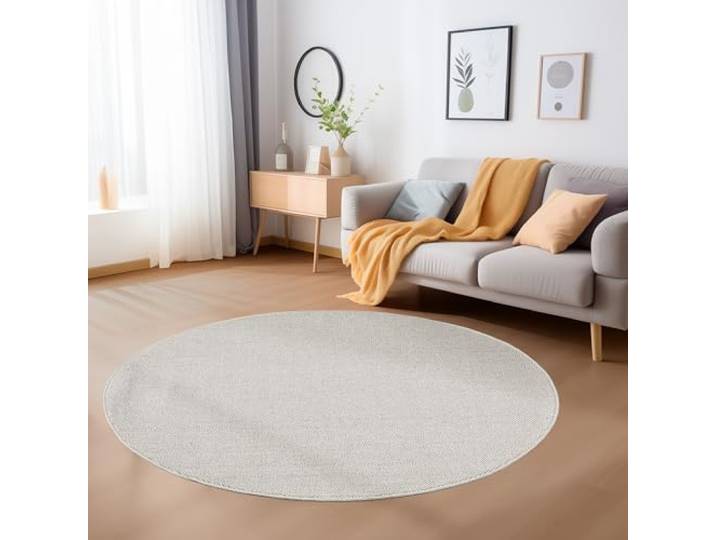 Carpetsale24 Tapis de Salon Robuste Tapis à Boucles mélangées uni avec Structure Moderne Tapis décoratif Cut-Loop\, Taille: 160 cm Rond\, Couleur: Crème