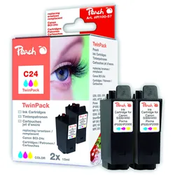 Peach Doppelpack Tintenpatronen color kompatibel zu Canon BCI-24C*2, 6882A002