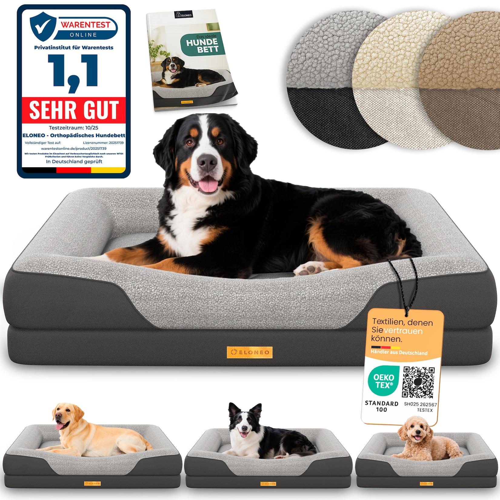 ELONEO Orthopädisches Hundebett, Grau - Größe XL