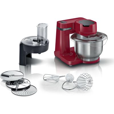 BOSCH Küchenmaschine "MUMS2EB01 MUM Serie 2", rot, B:26,6cm H:26,6cm T:27,7cm, Küchenmaschinen, Durchlaufschnitzler, 3 Reibescheiben, Patisserieset Edelstahl, Küchenmaschine