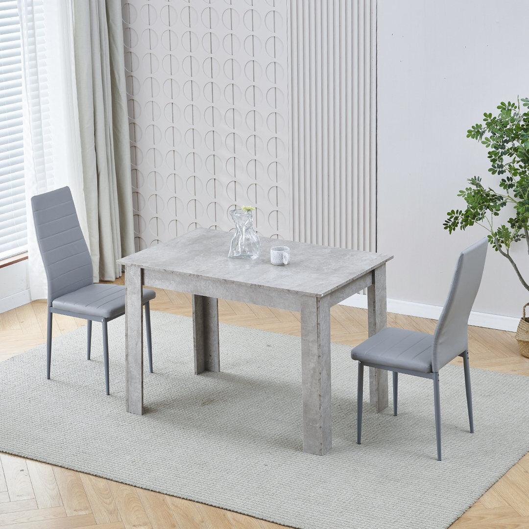 17 Stories Dining Set Grey Line Leather Chairs#2