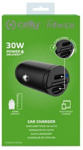 Celly CCMINI2USBCBK Chargeur allume-cigare