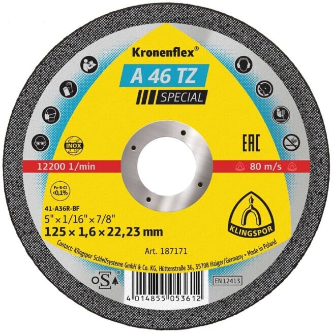 Klingspor Disque de découpe A46TZ 125x1,6 mm droit (187171)